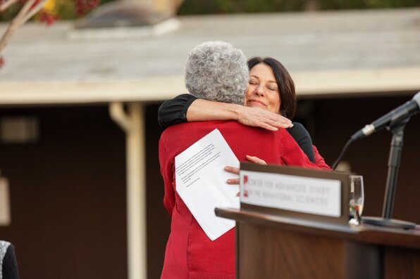Sarah and Margaret hugging 