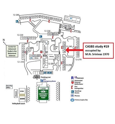 map of CASBS campus indicating where Srinivas' research was located