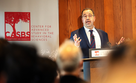 Daron Acemoglu speaking at CASBS on April 24, 2025