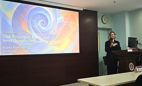 Elena Esposito speaking in Beijing in May 2026