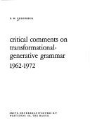 Critical comments on transformational-generative grammar 1962-1972