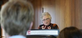 Margaret Levi talking to the CASBS conference room audience