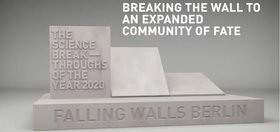 Depiction of slabs falling with text 'Breaking the wall to an expanded community of fate'